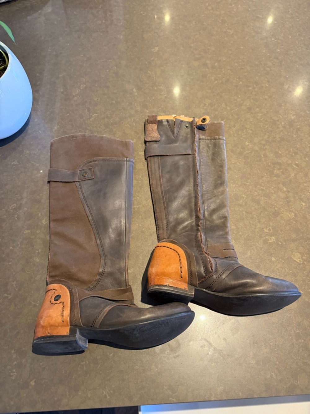 Kelsi Dagger “Jayne” Brown Two-Tone Leather Riding Boots with Tan Heel Accent - Picture 5 of 16